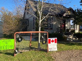 A home on Hardy Street in Tillsonburg has its Rogers Hometown Hockey decorations ready for Nov. 20-21. Sean Orpen, lifetime hockey fan/player, is encouraging the community to get behind the Hometown Hockey celebrations. (Submitted)