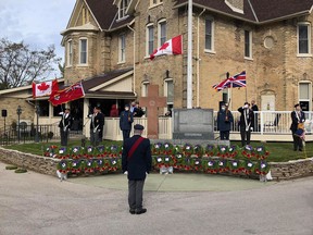 The Colour Party stands at the Kincardine Legion on November 11, for Remembrance Day ceremonies.