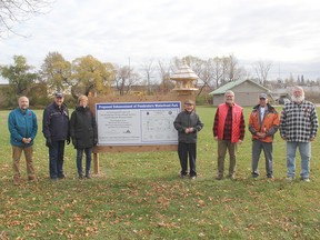 Members of the committee overseeing the joint centennial project of the Pembroke Horticultural Society and Kiwanis Club of Pembroke to see the enhancement of the remaining green space at the waterfront includes, from left, Pembroke Deputy Mayor Ron Gervais, Jay McLaren of the Kiwanis Club, Cathy Hugli, president of the Pembroke Horticultural Society, Terry McCann of the Pembroke Horticultural Society, Coun. Brian Abdallah, Fred Blackstein, and Robert Lauder, Kiwanis Club president. Anthony Dixon
