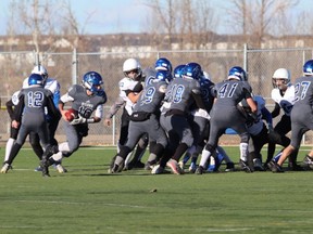 The Ardrossan Bisons defeated High Prairie 34-6 last weekend to advance through to the Tier 4 provincial Northern Final on Saturday against top-ranked Sexsmith. Photo courtesy Randy Chamzuk