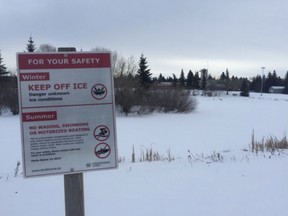 Historically, Strathcona County has asked residents to stay off stormwater ponds during the winter for safety reasons. Photo Supplied