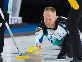 Skip Brad Jacobs competes with his team at the Boost National in Chestermere. Alta. on November 4. The Jacobs rink opened the Canadian Olympic Trials with a 9-3 win over Team Epping at the SaskTel Centre in Saskatoon on Saturday night.