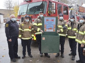 Donation bins have now been placed around Owen Sound for the local Christmas toy drive. The Owen Sound Professional Firefighters collect toys for children in the city, while the Inter Township Fire Department firefighters collect toys for children in the surrounding area. Pictured with one of their donation boxes, from left, are Owen Sound department members Capt. Jody Long, co-op student Emmitt McEwen, firefighter Joe Martini, firefighter Ryan Robertson, firefighter Gerald Kers and firefighter Dan Fromager.