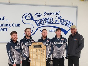 : Team Ferris - Pat Ferris, Ian Dickie, Conner Duhaime, and Zack Shurtleff of Grimsby won the SuperSpiel Championship at Port Elgin Curling Club Nov. 12-14.