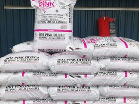 Miller’s Ace Country and Garden is raising money to support local families battling cancer through the sale of 50-pound bags of treated pink “breast cancer” ice melt. Customers can purchase the ice melt throughout the winter season, or sign up to have it delivered to their front door Nov. 27. Handout