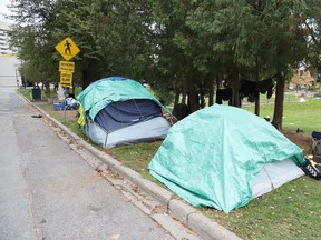 An encampment at Memorial Park, occupied by the city's homeless, is shown in this file photo. City council continues to deal with the issue of homelessness in Sudbury.