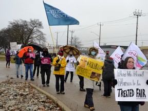 Local members of the Ontario Nurses' Association and their allies held a rally in front of Perth-Wellington MPP Randy Pettapiece's Stratford office Thursday, demanding the repeal of the province's Protecting a Sustainable Public Sector for Future Generations Act, otherwise known as Bill 124. Galen Simmons/The Beacon Herald/Postmedia Network