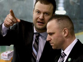 Jeff Woywitka (left) is the new head coach of the Sherwood Park Crusaders after they fired longtime bench-boss Adam Manah (right) on Friday. Photo courtesy Target Photography