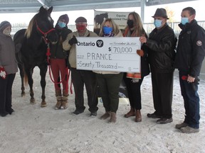 Officials at PRANCE - the therapetic rding centre outside Port Elgi -  celebrated receiving $117,300 in provincial grants that allowed construction of the new PRANCE Pavilion. On hand for the grand opening Nov. 26 were Jenn Sanderson (left), and Amy Hodkinson , therapeutic riding instructors, Alex Taylor PRANCE board president, Huron-Bruce MPP Lisa Thompson, Ann Marie Johnston (PRANCES executive director), John Mc Dougall, Ontario Trillium Foundation volunteer), Kevin Job, owner, Equine System Fencing & Odyssey Performance. [Supplied]