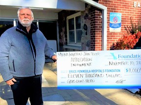 John Tozer, left, and Kevin Walsh Bruce Peninsula Hospitals Foundation chair, hold a cheque representing the founding donattion to the Myrna Ingleton – John Tozer Appreciation Endowment Fund.
(supplied)