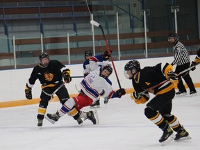 The Hanna Colts U18 team hosted Lacombe on Nov. 27, winning 4-1 over the visiting team. The visiting team had 40 shots on their goalie, while the Colts goalie only had 10. Misty Hart/Postmedia