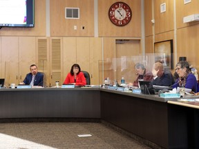 Sangudo Community School's future will be explored by (l-r) NGPS board chairperson Barb Maddigan, Superintendent Kevin Bird, Deputy Superintendent Leslee Jodry and trustees including Judy Muir, Gerry Steinke and Mayerthorpe's Diane Hagman.