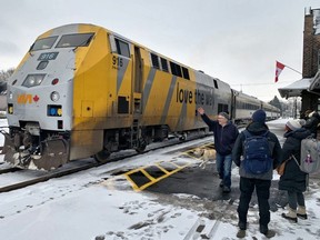 Travellers await the arrival of a VIA Rail train in Stratford on Tuesday.
Chris Montanini/Stratford Beacon Herald/Postmedia News