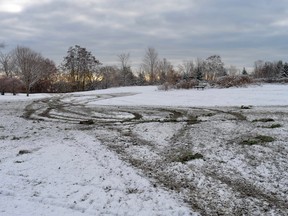 Sod at Silver Lake Park in Port Dover will have to be repaired after someone vandalized it with a vehicle in recent days. Norfolk OPP are investigating. – Port Dover Lions photo