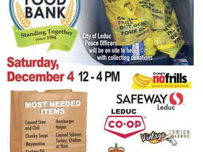 Stuff a Cruiser will be set up at three Leduc supermarkets Dec. 4 to collect donations for the Leduc & District Food Bank. (Leduc RCMP)