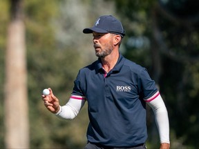 Mike Weir reacts after making his putt during the second round of the Charles Schwab Cup Championship golf tournament at Phoenix Country Club in Phoenix, Arizona, on Nov. 12, 2021. (Allan Henry-USA TODAY Sports)