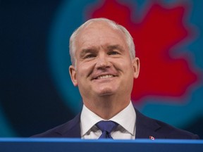 Conservative leader Erin O'Toole speaks following the federal election results at the Tribute Communities Centre Arena in Oshawa, Ont., Monday, Sept. 20, 2021.