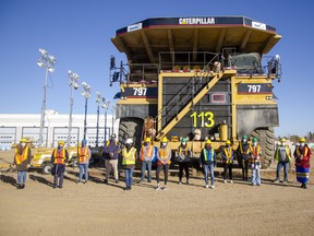 Graduates of the Indigenous Haul Truck Program at Keyano College's industrial campus on Oct. 21, 2021. Scott McLean/Fort McMurray Today/Postmedia Network