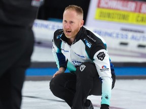 Skip Brad Jacobs calls out during the Boost National in Chestermere on Thursday, November 4, 2021. Team Jacobs will start the Olympic Trials this Saturday night against Team Epping at SakTel Centre in Saskatoon. Game time is set for 8 p.m.

Gavin Young/Postmedia