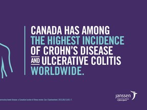 Canada has among the highest incidence of Crohn's disease and ulcerative colitis worldwide (CNW Group/Janssen Inc.)