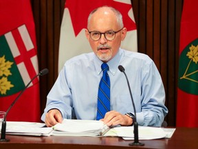 Dr. Kieran Moore, Ontario's chief medical officer of health, speaks during a press conference regarding COVID-19 at the Queens Park Legislature in Toronto on Wednesday, September 29, 2021.
