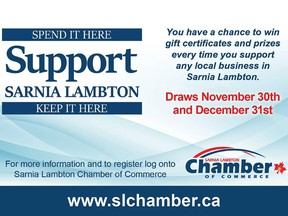 The Sarnia Lambton Chamber of Commerce is rewarding shoppers for their loyalty by holding free draws for gift cards. - Photos Supplied