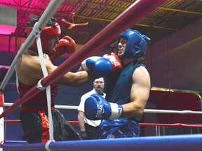 Guillermo Hernandez fights his way off the ropes during his fight against Cory Mckeen on November 6. Photo by Riley Cassidy/The Airdrie Echo/Postmedia Network Inc.