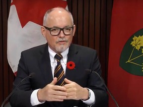 Ontario's chief medical officer of health, Dr. Kieran Moore, announces the new COVID-19 booster shot program on Wednesday, Nov. 3, 2021, at Queen's Park in Toronto. YouTube/Postmedia Network