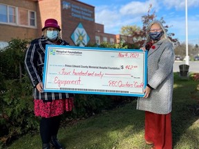 Pictured in front of QHC PECMH from left: Briar Boyce, senior development officer with the PECMH Foundation and Deelia Johnson, president of the PEC QuiltersÕ Guild. SUE VINCENT