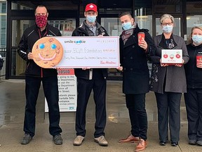 Local Tim Hortons employees and community volunteers raised an incredible $49,529 for the Belleville General Hospital Foundation across 10 restaurant locations this fall during its recent Smile Cookie Campaign. SUBMITTED PHOTO