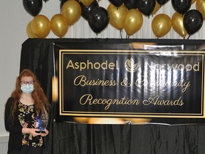 The Township of Asphodel Norwood was finally able to host their first ever Business and Community Recognition Awards on November 25. The Awards which will be held annually are designed to honour the various special individuals and groups that help to make the community a better place. Pictured is Helen Genge, the Grade 10 student was chosen in the Outstanding Youth category for her volunteerism and dedication to her school and community. SUBMITTED PHOTO