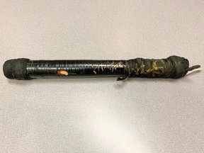 Brantford Police released Monday this photograph of what they say may be a fake pipe bomb that could have been part of someone's Halloween costume that was not disposed of properly.