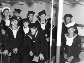The seaman from HMCS Brantford are shown in an image that is available through the Brantford Public Library's digital archives.