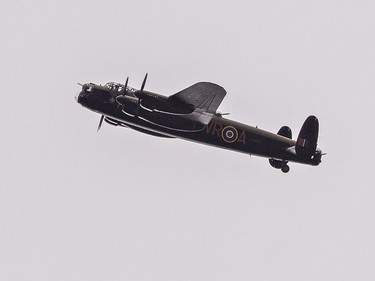 The Avro Lancaster bomber from the Canadian Military Heritage Museum in Hamilton made a total of four flypasts during Remembrance Day ceremonies on Thursday November 11, 2021 in Brantford, Ontario. Brian Thompson/Brantford Expositor/Postmedia Network