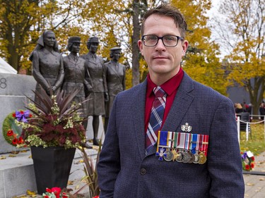 Jason Armstrong, who grew up in Brantford and went on to serve two tours in Afghanistan, attended Remembrance Day ceremonies on Thursday November 11, 2021 in Brantford, Ontario. Brian Thompson/Brantford Expositor/Postmedia Network