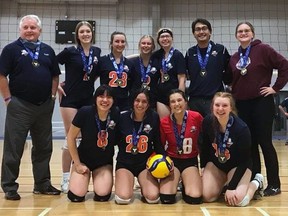 The Brant Youth Volleyball Club's 18 and under girls competitive recently captured gold at the Ontario Volleyball Association's recent Provincial Cup in Stratford. Members of the team include (front row, left to right) Mindy McDonald, Tenisha HIll, Dayna Sault, Erin McKenna, (back row) coach Rick Beedham, Sarah Lawlor, Anna Carter, Athena Hedley, Skyler Bonk, coaches Andrew Advincula, Taylor Cross and Quinn McLeod (absent).