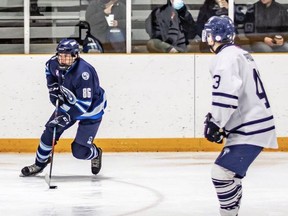 Brodie Thoms of the St. George Ravens carries the puck during a recent Greater Metro Junior A Hockey League game.