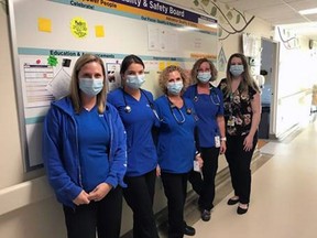Stephanie Hogg (right), quality and patient safety consultant with the Brant Community Healthcare System and members of the pediatric unit nursing staff.