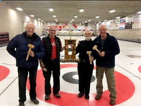 The winners of the 30th annual Curl for Kids' Sake hold their trophy. Curl for Kids' Sake is hosted at the Smiths Falls Curling and Squash Club in support of Big Brothers Big Sisters of Lanark County. (SUBMITTED PHOTO)