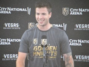 Vegas Golden Knights defenceman Ben Hutton fields questions during a media availability in late October.
VGK video/The Recorder and Times