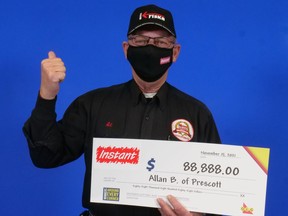 Allan Bowman of Prescott won $88,888 on a five-dollar Instant Wild 8 scratch ticket.
OLG photo/The Recorder and Times