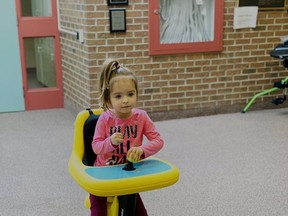 Rachel, a youngster served by the Children's Treatment Centre of Chatham-Kent, tries out the new 'Mini Explorer' mobility device. Supplied
