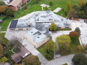 This is an aerial view of the former Monsignor Uyen Catholic elementary school site in Chatham, which is now open to offers from the public tp purchase the property at 255 Lark St.