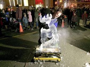 The Dresden Christmas Night Market returns on Saturday, featuring local vendors, food trucks, Christmas light and music.  An ice sculptor, who had an appreciative audience on hand while he worked at his craft, is seen in this file photo from December 14, 2019