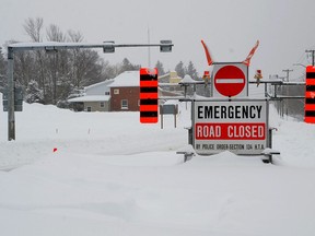 A road closed sign sits at the corner of 6th Street East and 9th Avenue East on Feb. 28, 2020 in Owen Sound. Rob Gowan/Postmedia Network