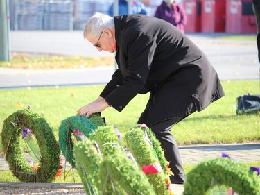 MPP Jim McDonell places a wreath at the Ingleside Cenotaph. Photo on Sunday, November 7, in Ingleside, Ont. Todd Hambleton/Cornwall Standard-Freeholder/Postmedia Network