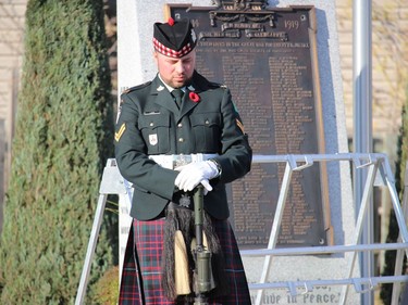 Standing on duty during the Remembrance Day ceremony at the Lancaster Cenotaph. Photo on Sunday, November 7, 2021, in Lancaster, Ont. Todd Hambleton/Cornwall Standard-Freeholder/Postmedia Network