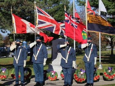 Members of 325 Cornwall Kiwanis Air Cadets, at the Ingleside Cenotaph. Photo on Sunday, November 7, in Ingleside, Ont. Todd Hambleton/Cornwall Standard-Freeholder/Postmedia Network