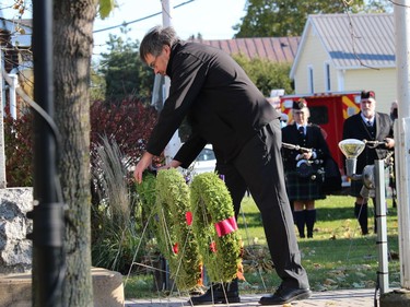 North Glengarry councillor Jeff Manley placing a wreath near the base of the Maxville Cenotaph. Photo on Saturday, November 6, 2021, in Maxville, Ont. Todd Hambleton/Cornwall Standard-Freeholder/Postmedia Network
