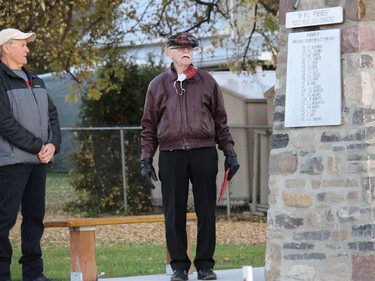 Martintown Cenotaph committee members Don Blackadder (left) and Art Buckland, performing the roll call. Photo on Wednesday, November 10, 2021, in Martintown, Ont. Todd Hambleton/Cornwall Standard-Freeholder/Postmedia Network